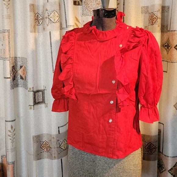 Vintage Bolts Red Ruffle Top - Picture 2 of 11